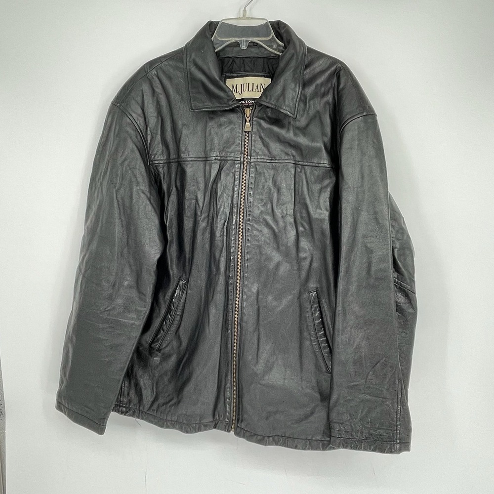 M. Julian Wilsons Men's Vintage Black Quilted Lined Zip Leather Jacket Size XL
